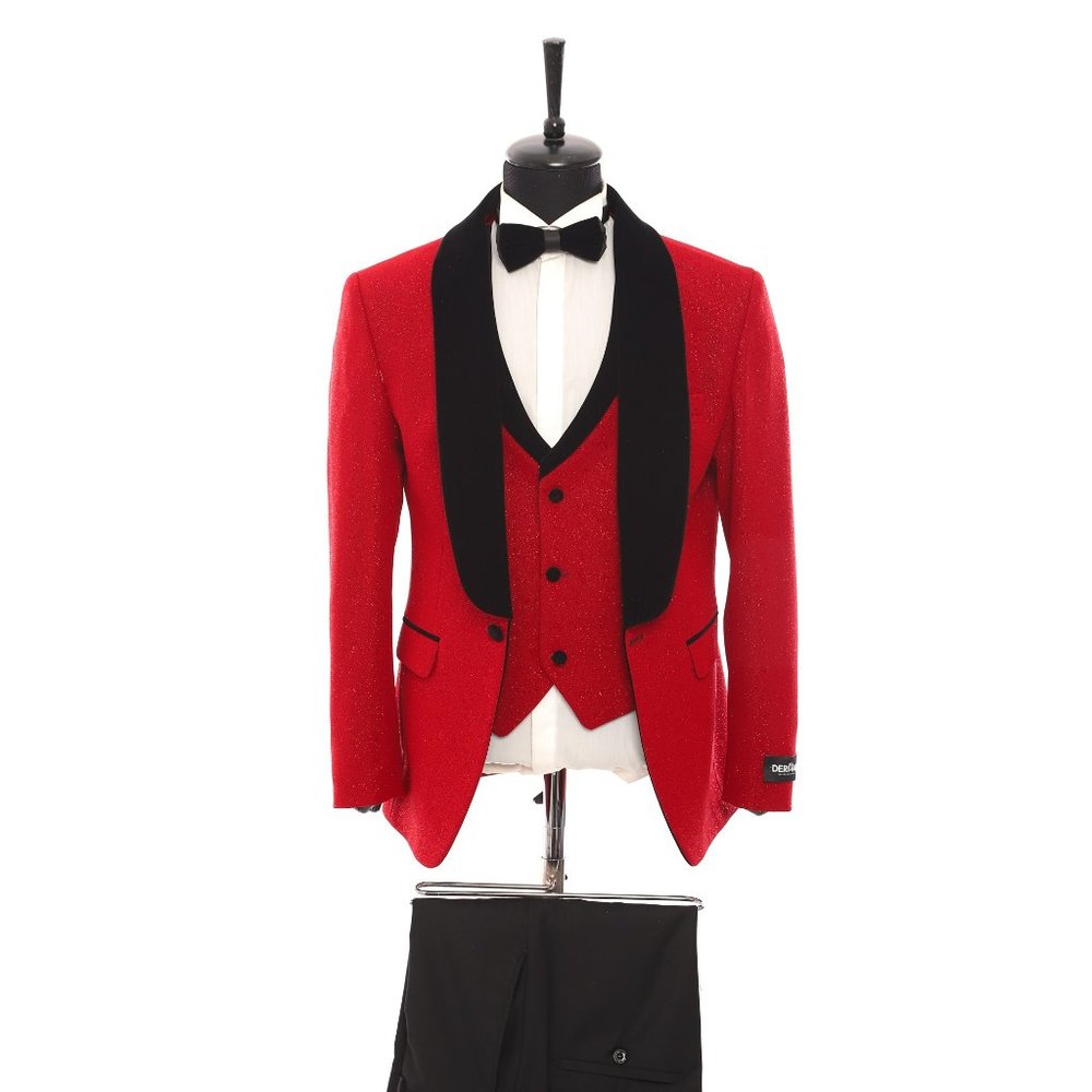 Turkish Import Shiny Red Tuxedo 3pc By Derman Suits